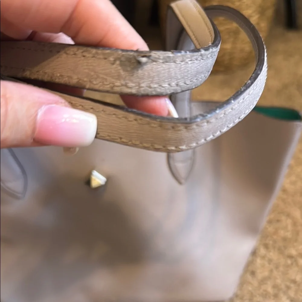 kate spade gray leather tote with gold clover detail